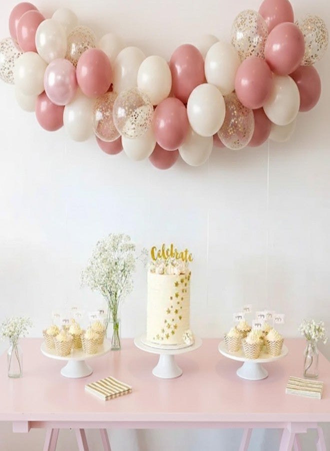 Biapian Pink and Gold Balloons, 50Pcs 12 Inch Retro Blush Pink Cream White Double Stuffed-pink Metallic Gold Confetti Boho Ballon for Birthday Bridal Shower Wedding Party Decorations - Image 3